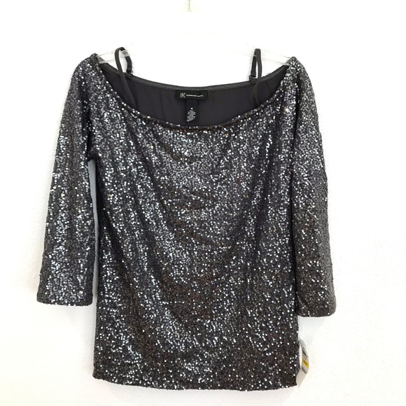 silver sequin off the shoulder top